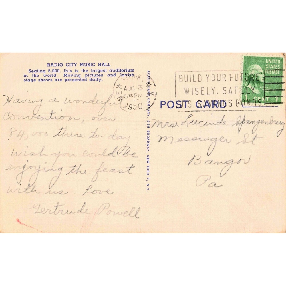 Vintage Radio City Music Hall Rockefeller Center Interior Linen Postcard 1950 - Picture 2 of 2